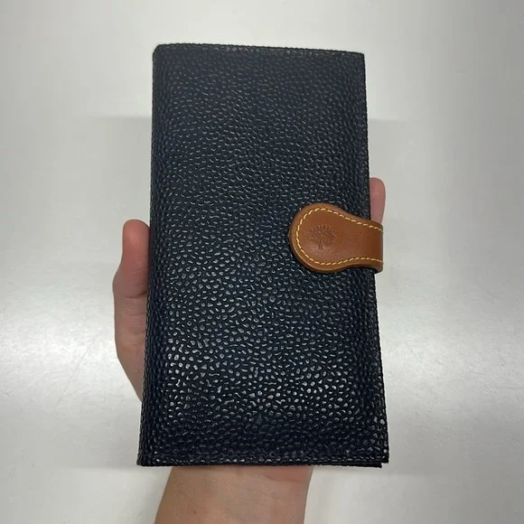 Mulberry Wallet Long Bifold Caviar Leather Navvy Blue Tan Leather Trim Vintage - Picture 9 of 11